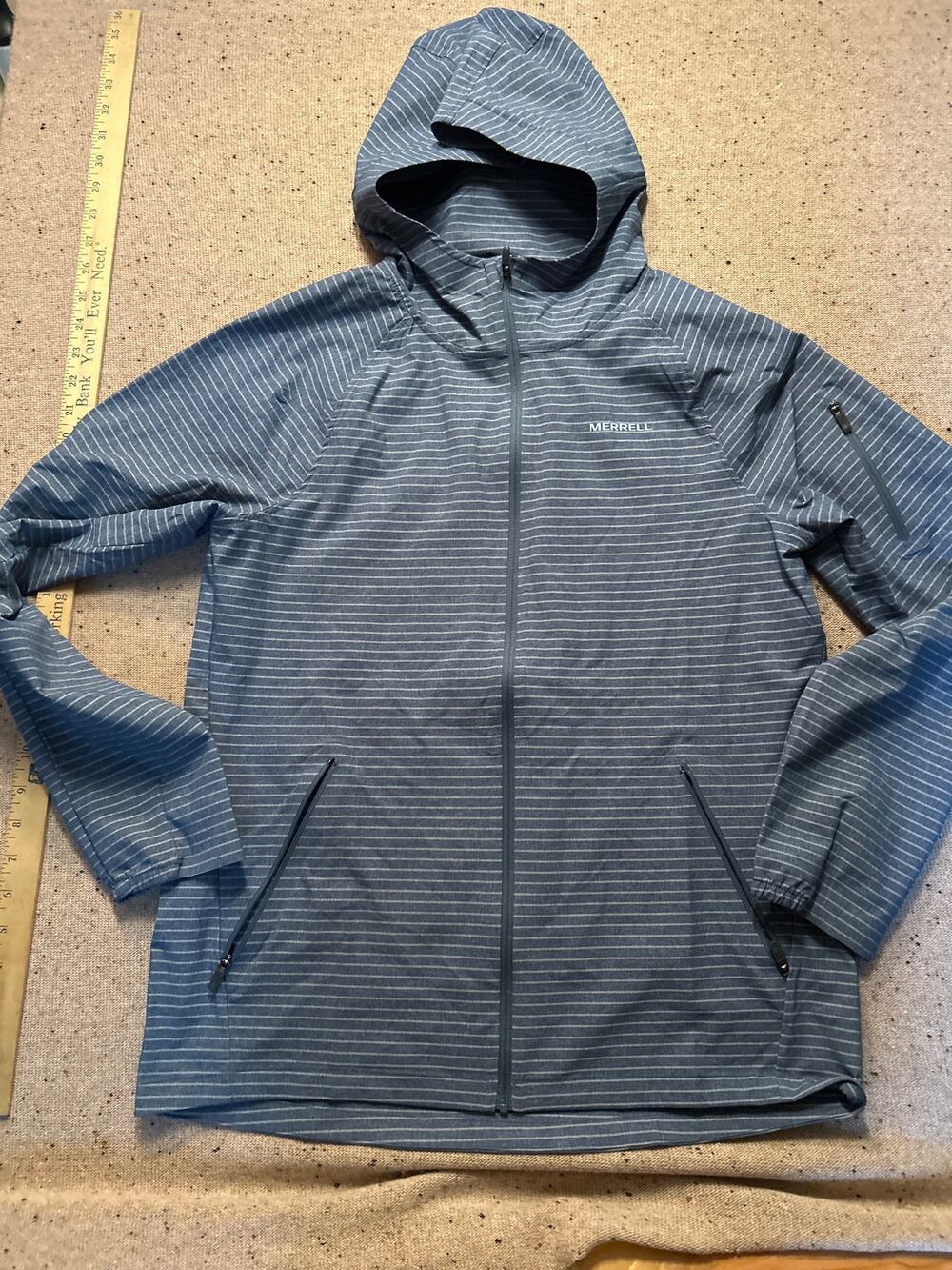 Merrell Striped Windbreaker Women's Small Blue White Striped Hood